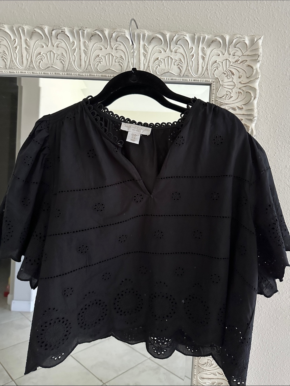 Caroline Constas Black Eyelet Cotton Top